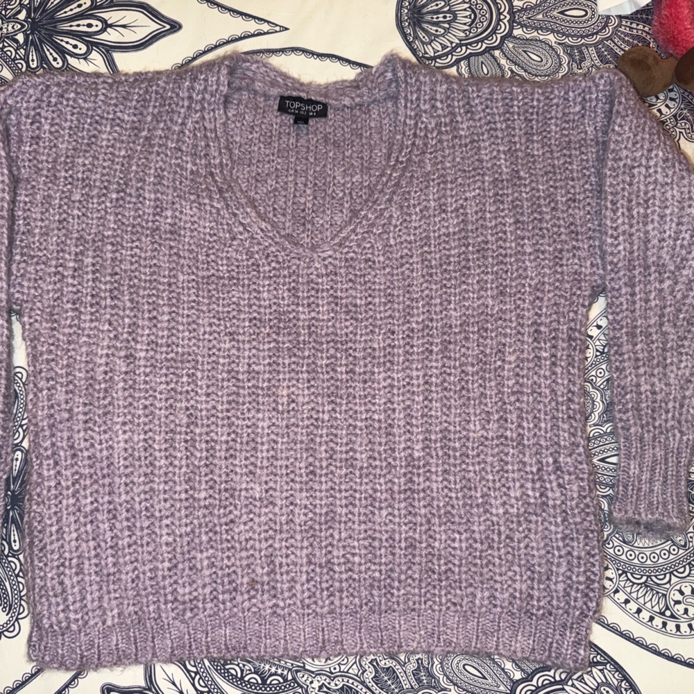 Topshop Lilac Chunky V‑Neck Sweater